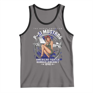 The North American P 51 Mustang American Fighter Bomber Aircraft Tank Top WW2 Aircraft Pin Up Girl TS11 Deep Heather Black Print Your Wear