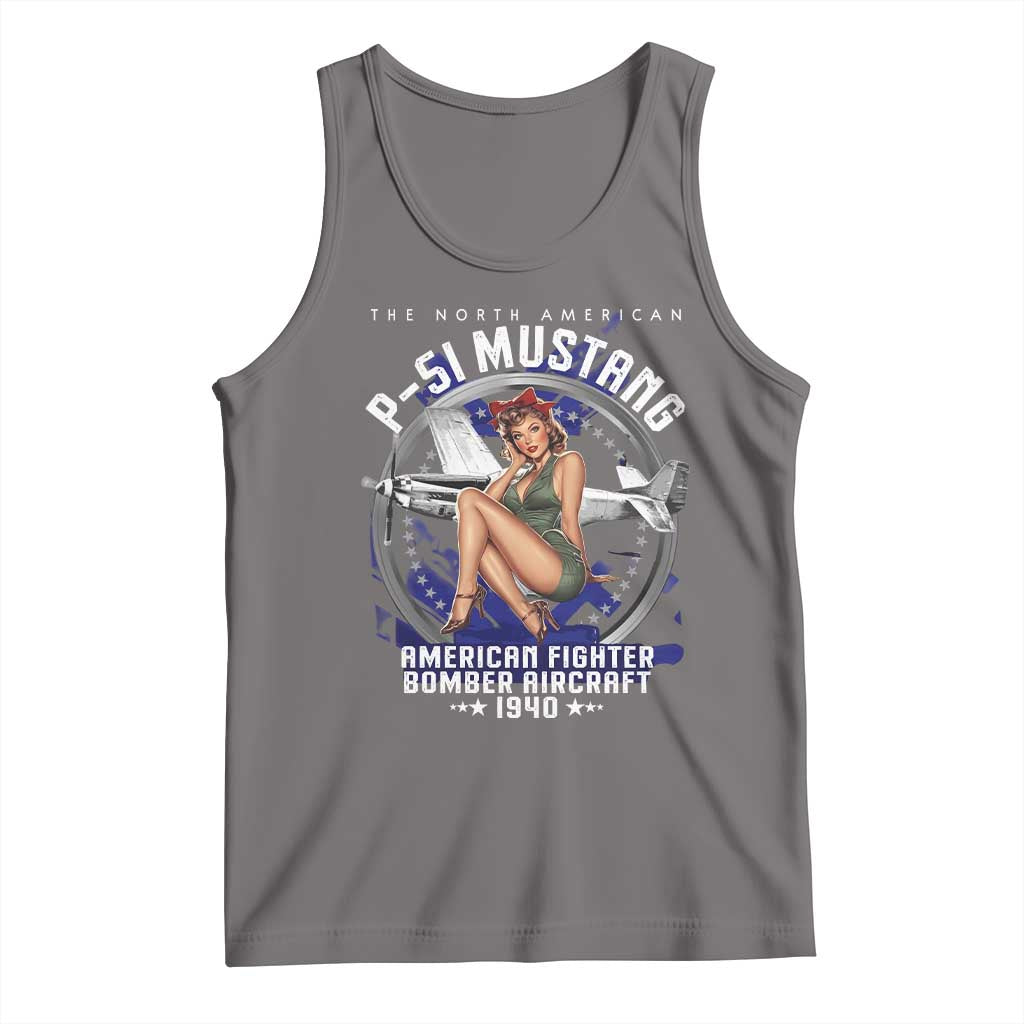 The North American P 51 Mustang American Fighter Bomber Aircraft Tank Top WW2 Aircraft Pin Up Girl TS11 Deep Heather Print Your Wear