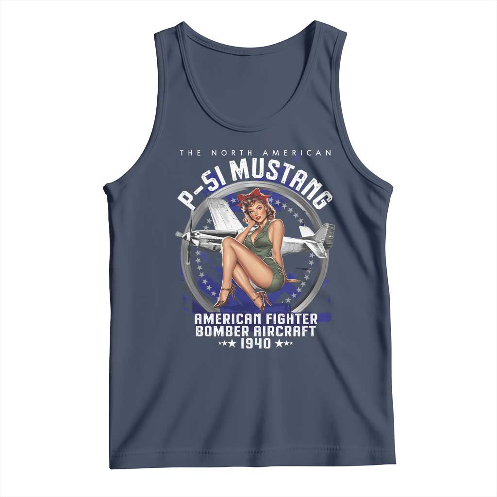 The North American P 51 Mustang American Fighter Bomber Aircraft Tank Top WW2 Aircraft Pin Up Girl TS11 Navy Print Your Wear