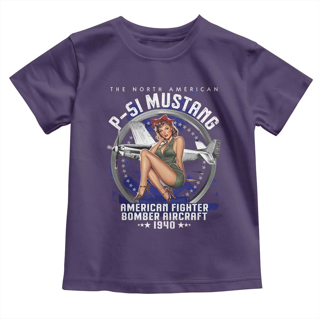 The North American P 51 Mustang American Fighter Bomber Aircraft Toddler T Shirt WW2 Aircraft Pin Up Girl TS11 Purple Print Your Wear