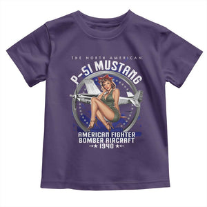 The North American P 51 Mustang American Fighter Bomber Aircraft Toddler T Shirt WW2 Aircraft Pin Up Girl TS11 Purple Print Your Wear
