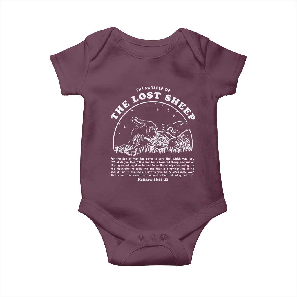 The Parable Of The Lost Sheep Baby Onesie Christian Bible Verse TS11 Maroon Print Your Wear