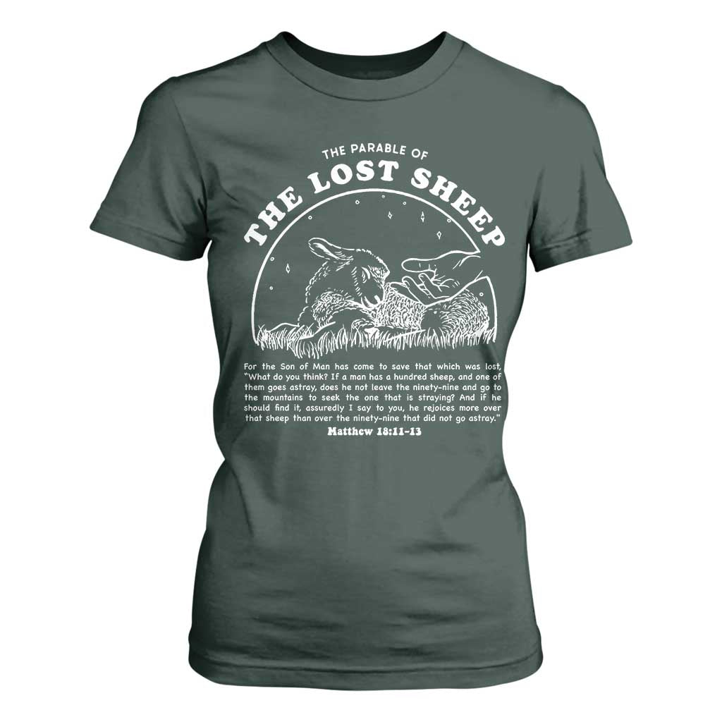 The Parable Of The Lost Sheep T Shirt For Women Christian Bible Verse TS11 Dark Forest Green Print Your Wear