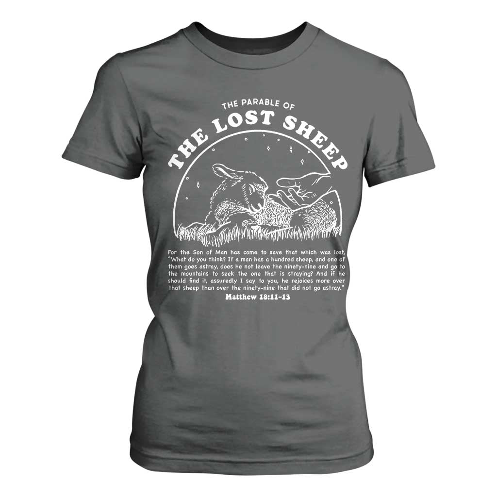 The Parable Of The Lost Sheep T Shirt For Women Christian Bible Verse TS11 Dark Heather Print Your Wear