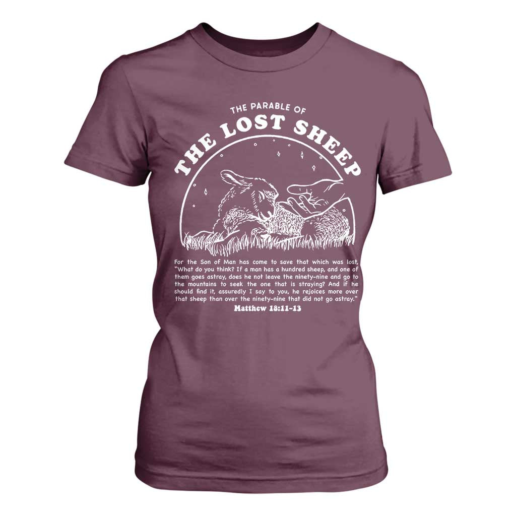 The Parable Of The Lost Sheep T Shirt For Women Christian Bible Verse TS11 Maroon Print Your Wear
