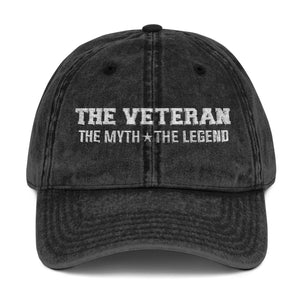 The Veteran The Myth The Legend Embroidered Distressed Baseball Cap TS02 Classic Cap Universal Fit White Printyourwear