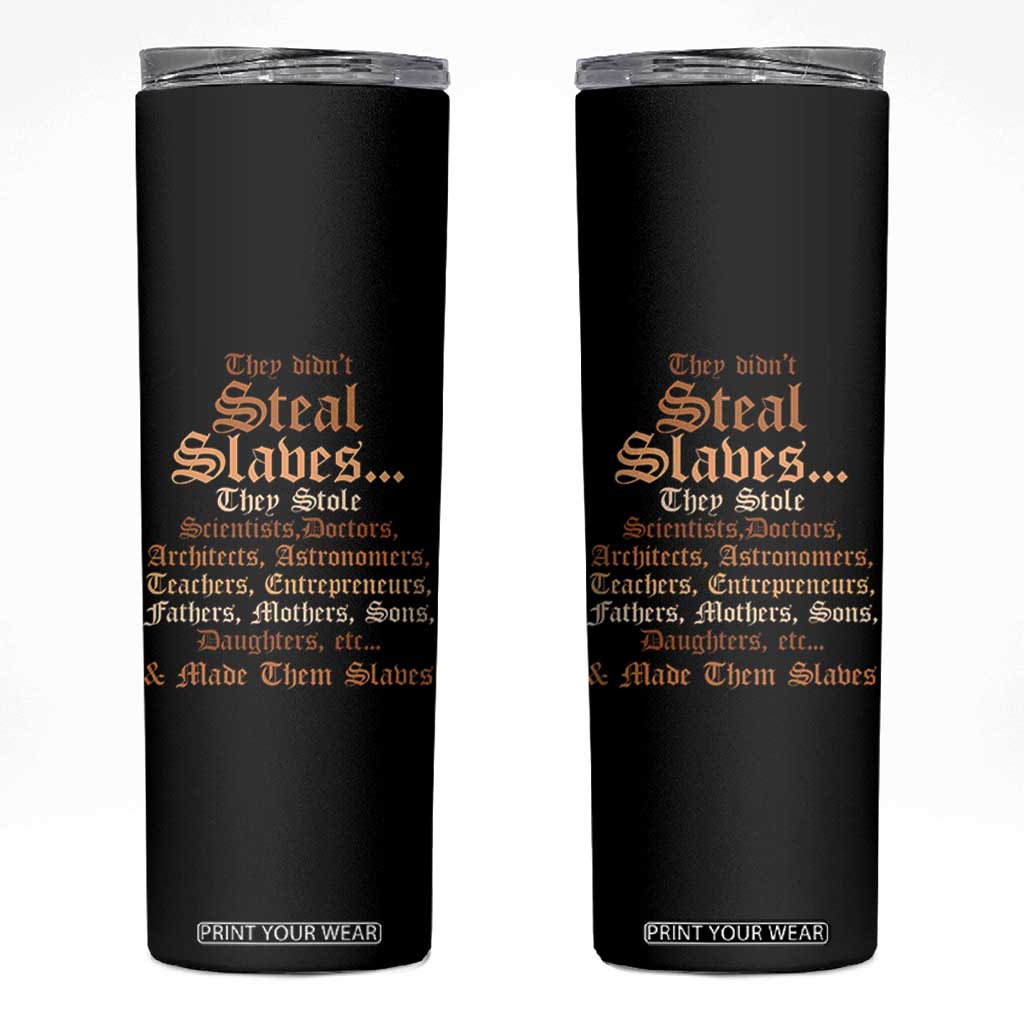 They Didn't Steal Slaves Black History Skinny Tumbler Juneteenth Black Freedom TS10 Black Print Your Wear