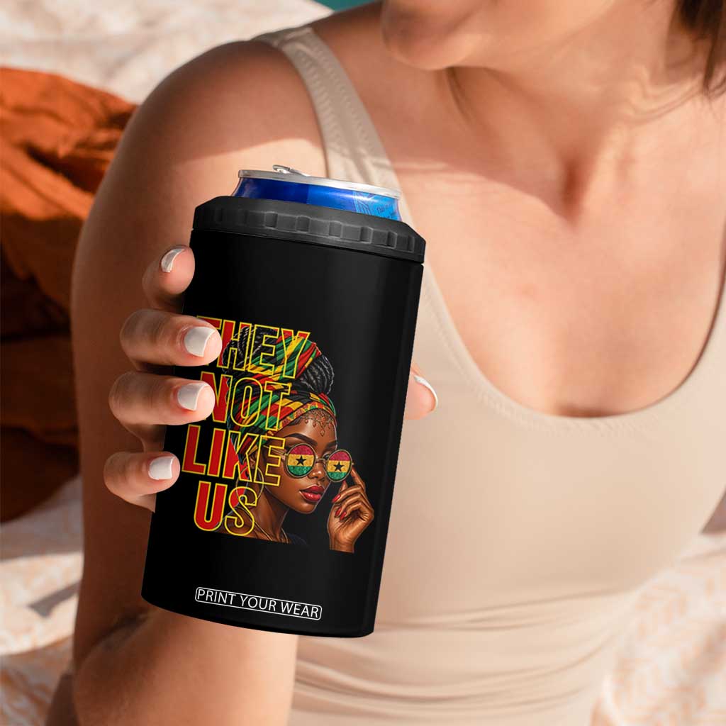 They Not Like Us Afro Queen 4 in 1 Can Cooler Tumbler Melanin Magic Woman witth Headwrap and Sunglasses TS02 Print Your Wear