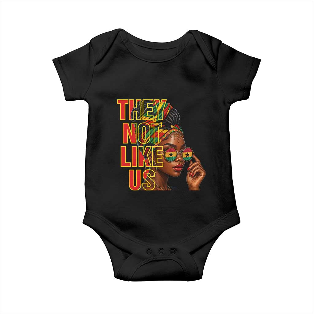 They Not Like Us Afro Queen Baby Onesie Melanin Magic Woman witth Headwrap and Sunglasses TS02 Black Print Your Wear