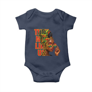 They Not Like Us Afro Queen Baby Onesie Melanin Magic Woman witth Headwrap and Sunglasses TS02 Navy Print Your Wear