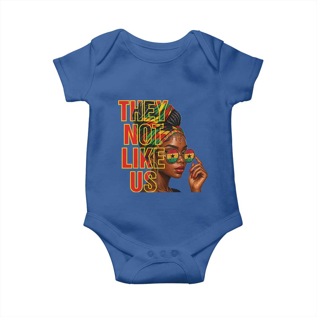 They Not Like Us Afro Queen Baby Onesie Melanin Magic Woman witth Headwrap and Sunglasses TS02 Royal Blue Print Your Wear