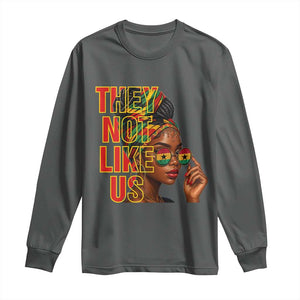 They Not Like Us Afro Queen Long Sleeve Shirt Melanin Magic Woman witth Headwrap and Sunglasses TS02 Dark Heather Print Your Wear