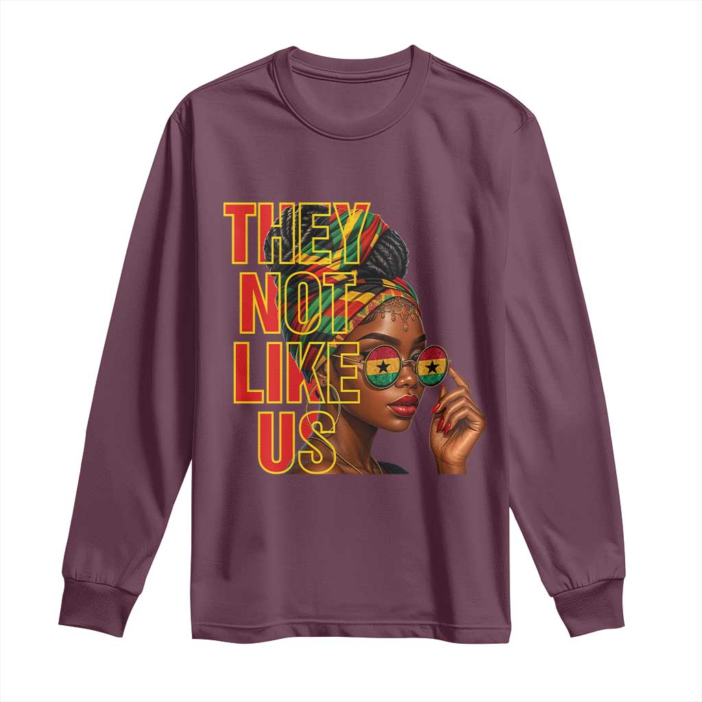 They Not Like Us Afro Queen Long Sleeve Shirt Melanin Magic Woman witth Headwrap and Sunglasses TS02 Maroon Print Your Wear