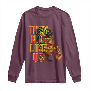They Not Like Us Afro Queen Long Sleeve Shirt Melanin Magic Woman witth Headwrap and Sunglasses TS02 Maroon Print Your Wear