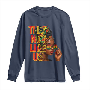 They Not Like Us Afro Queen Long Sleeve Shirt Melanin Magic Woman witth Headwrap and Sunglasses TS02 Navy Print Your Wear