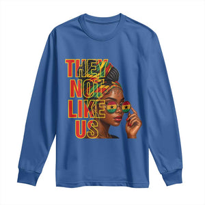They Not Like Us Afro Queen Long Sleeve Shirt Melanin Magic Woman witth Headwrap and Sunglasses TS02 Royal Blue Print Your Wear