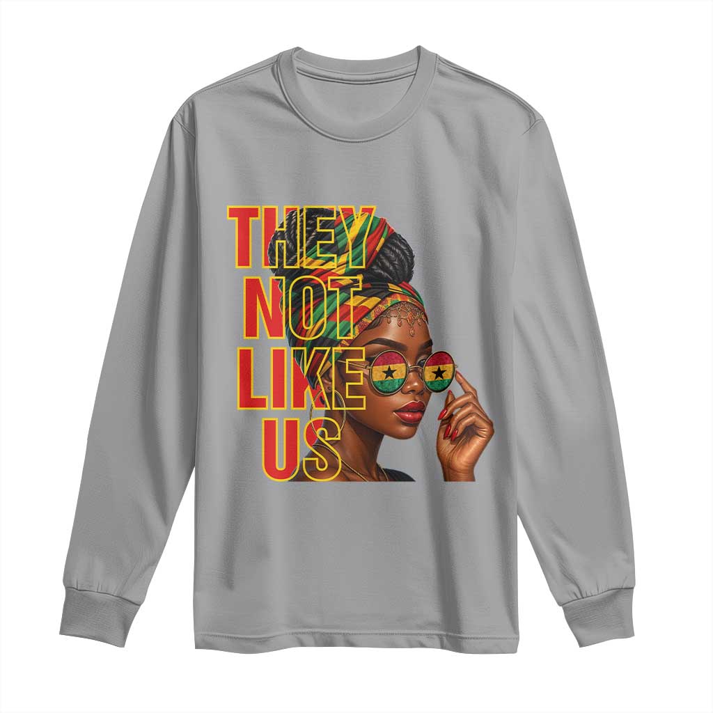 They Not Like Us Afro Queen Long Sleeve Shirt Melanin Magic Woman witth Headwrap and Sunglasses TS02 Sport Gray Print Your Wear