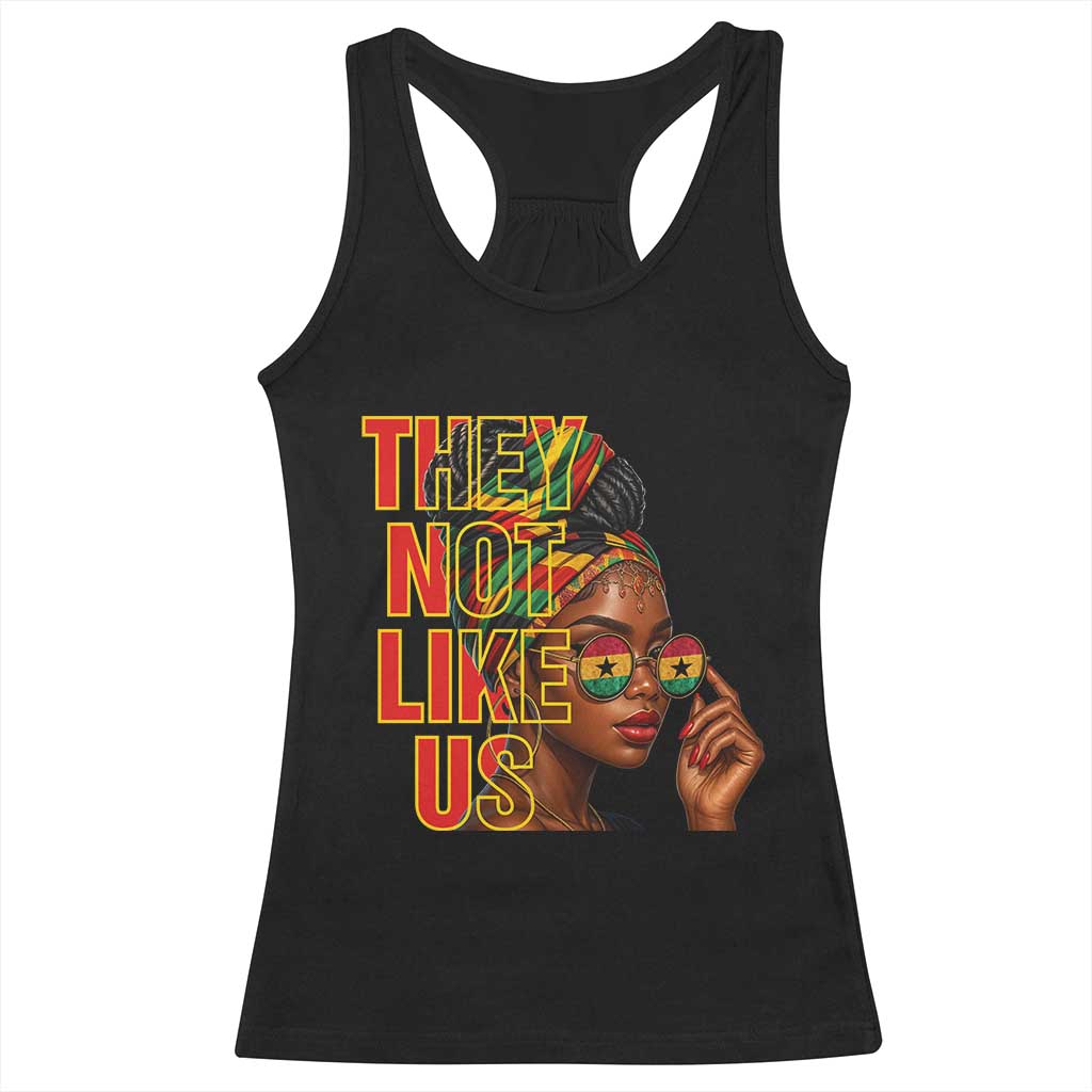 They Not Like Us Afro Queen Racerback Tank Top Melanin Magic Woman witth Headwrap and Sunglasses TS02 Black Print Your Wear