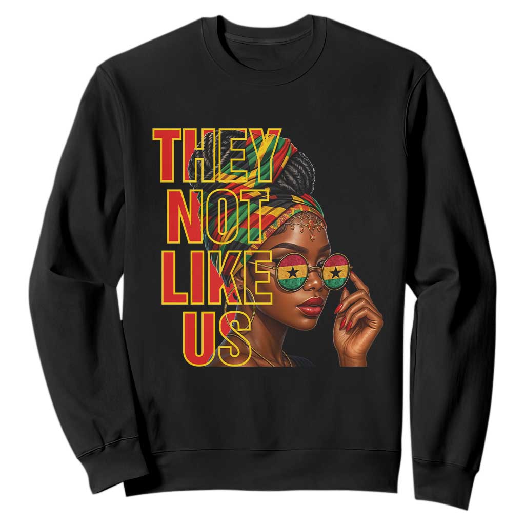 They Not Like Us Afro Queen Sweatshirt Melanin Magic Woman witth Headwrap and Sunglasses TS02 Black Print Your Wear