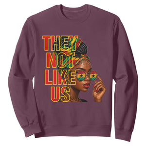 They Not Like Us Afro Queen Sweatshirt Melanin Magic Woman witth Headwrap and Sunglasses TS02 Maroon Print Your Wear