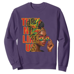 They Not Like Us Afro Queen Sweatshirt Melanin Magic Woman witth Headwrap and Sunglasses TS02 Purple Print Your Wear