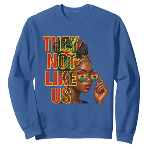 They Not Like Us Afro Queen Sweatshirt Melanin Magic Woman witth Headwrap and Sunglasses TS02 Royal Blue Print Your Wear