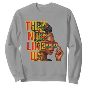 They Not Like Us Afro Queen Sweatshirt Melanin Magic Woman witth Headwrap and Sunglasses TS02 Sport Gray Print Your Wear