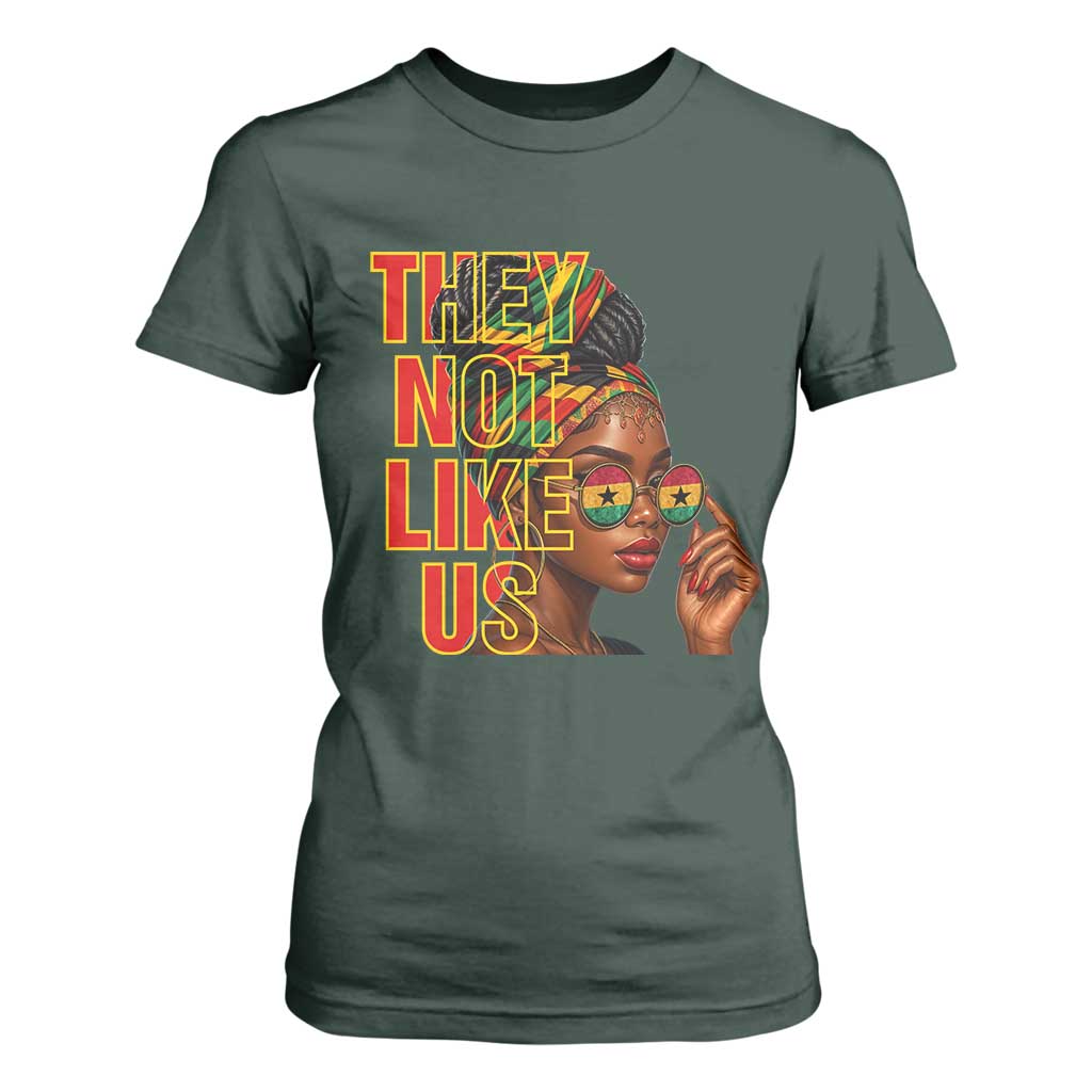 They Not Like Us Afro Queen T Shirt For Women Melanin Magic Woman witth Headwrap and Sunglasses TS02 Dark Forest Green Print Your Wear