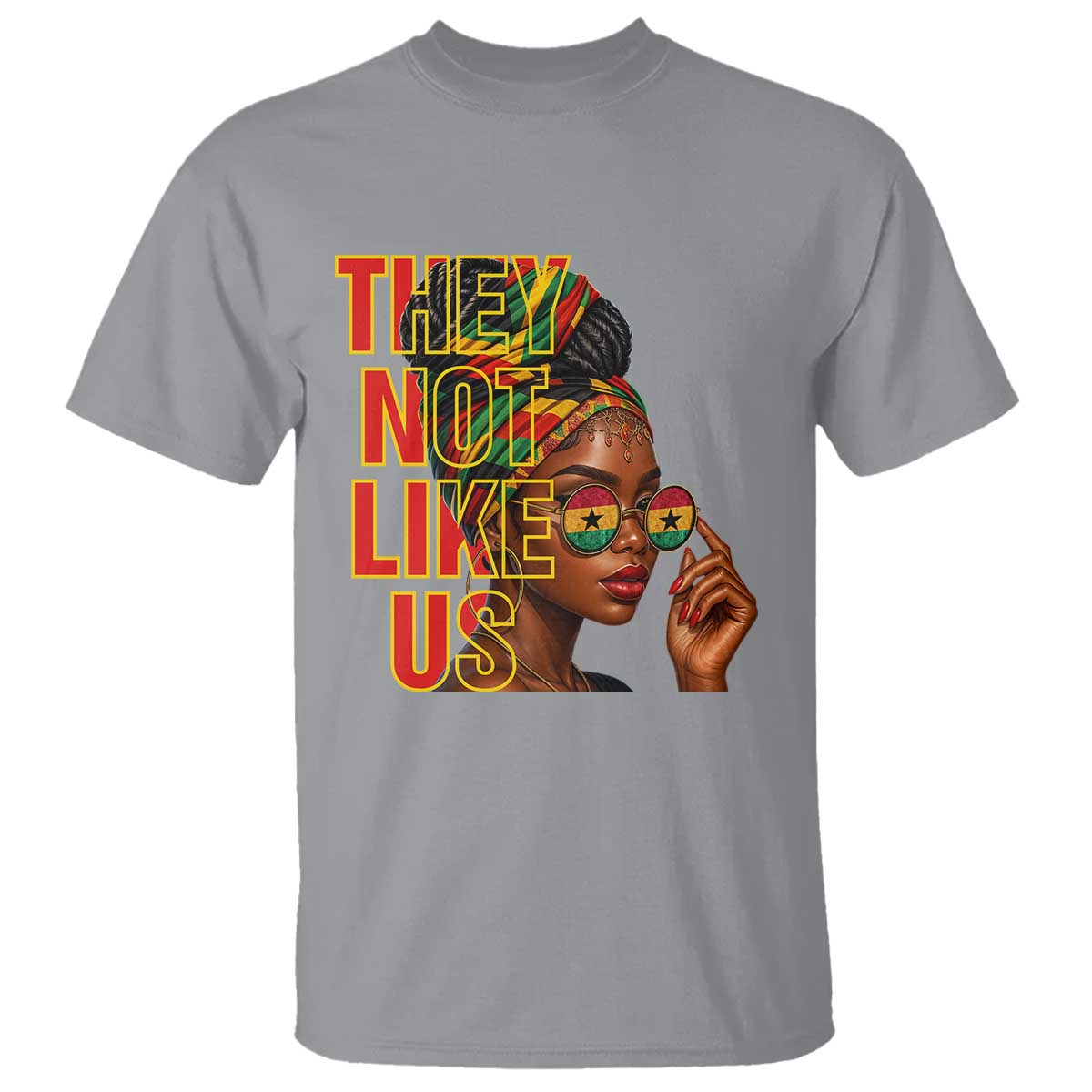 They Not Like Us Afro Queen T Shirt Melanin Magic Woman witth Headwrap and Sunglasses TS02 Sport Gray Print Your Wear