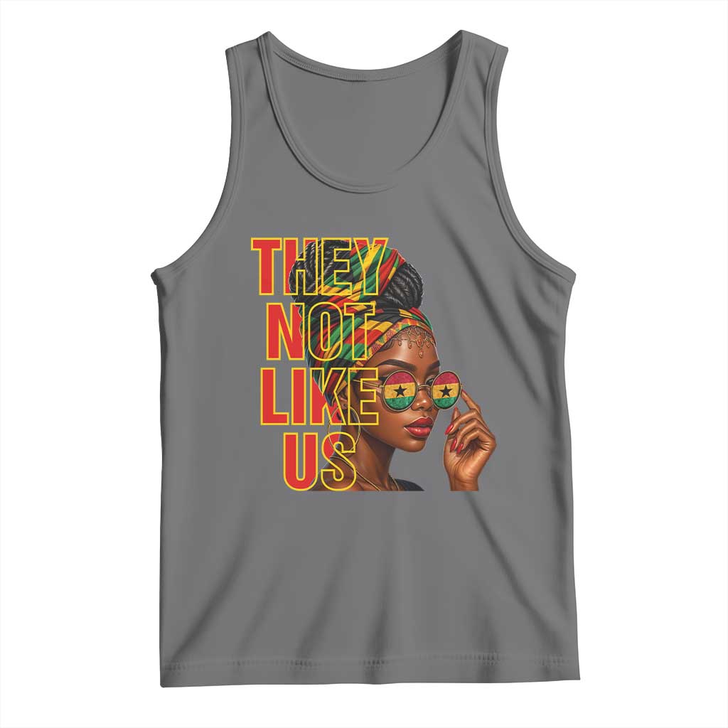 They Not Like Us Afro Queen Tank Top Melanin Magic Woman witth Headwrap and Sunglasses TS02 Black Heather Print Your Wear
