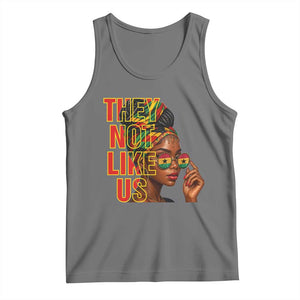 They Not Like Us Afro Queen Tank Top Melanin Magic Woman witth Headwrap and Sunglasses TS02 Black Heather Print Your Wear