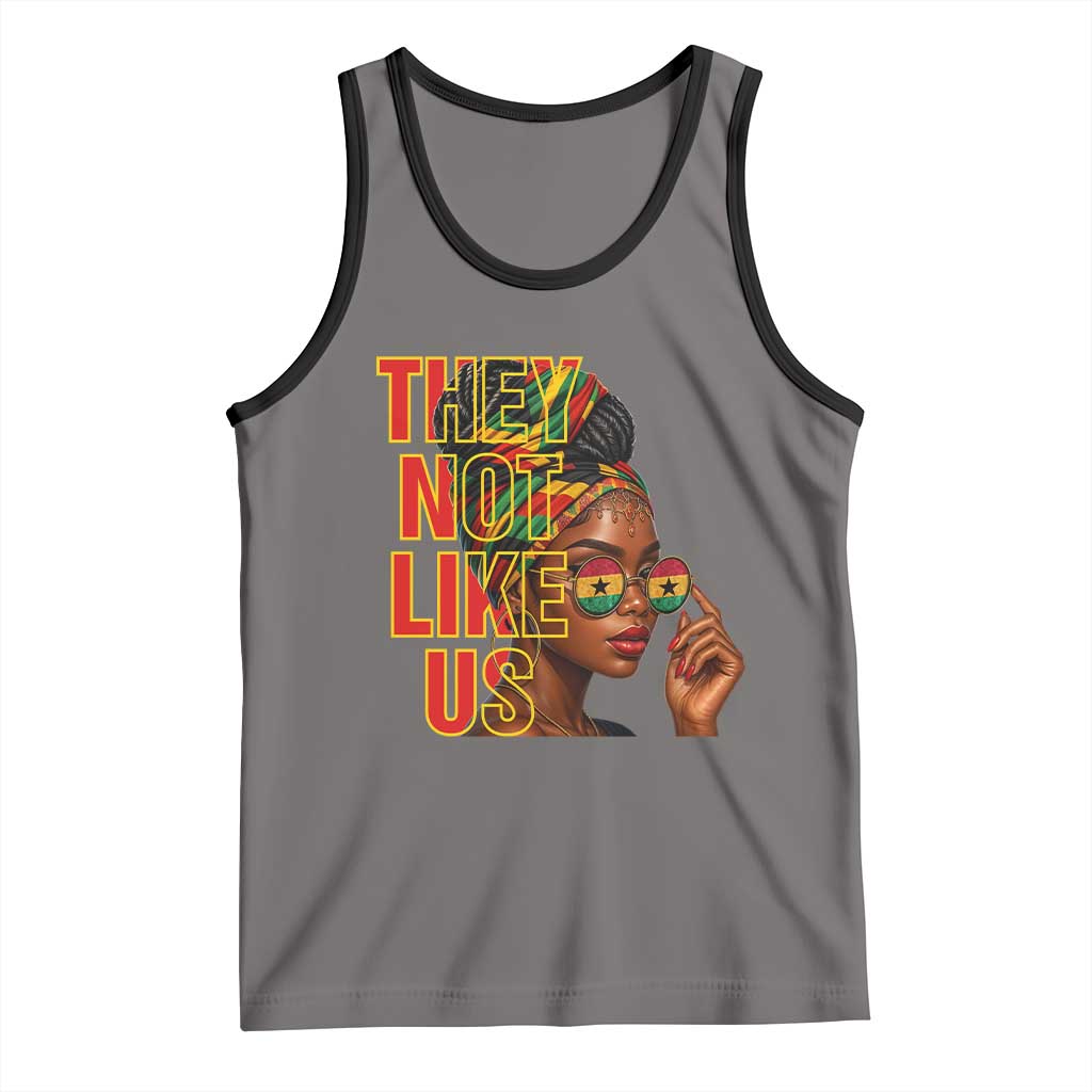 They Not Like Us Afro Queen Tank Top Melanin Magic Woman witth Headwrap and Sunglasses TS02 Deep Heather Black Print Your Wear
