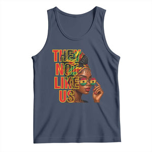 They Not Like Us Afro Queen Tank Top Melanin Magic Woman witth Headwrap and Sunglasses TS02 Navy Print Your Wear