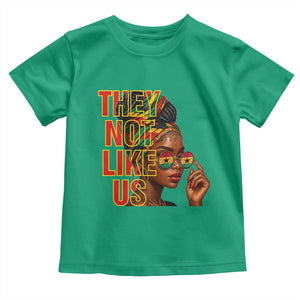 They Not Like Us Afro Queen Toddler T Shirt Melanin Magic Woman witth Headwrap and Sunglasses TS02 Irish Green Print Your Wear