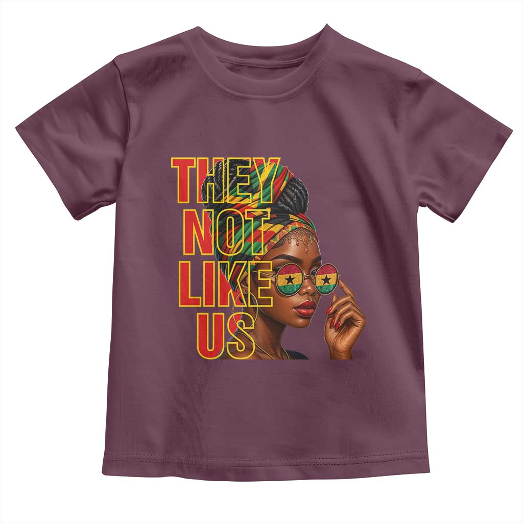 They Not Like Us Afro Queen Toddler T Shirt Melanin Magic Woman witth Headwrap and Sunglasses TS02 Maroon Print Your Wear