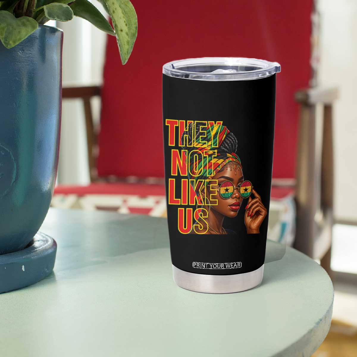 They Not Like Us Afro Queen Tumbler Cup Melanin Magic Woman witth Headwrap and Sunglasses TS02 Print Your Wear
