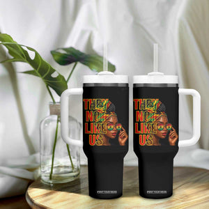 They Not Like Us Afro Queen Tumbler With Handle Melanin Magic Woman witth Headwrap and Sunglasses TS02 Print Your Wear