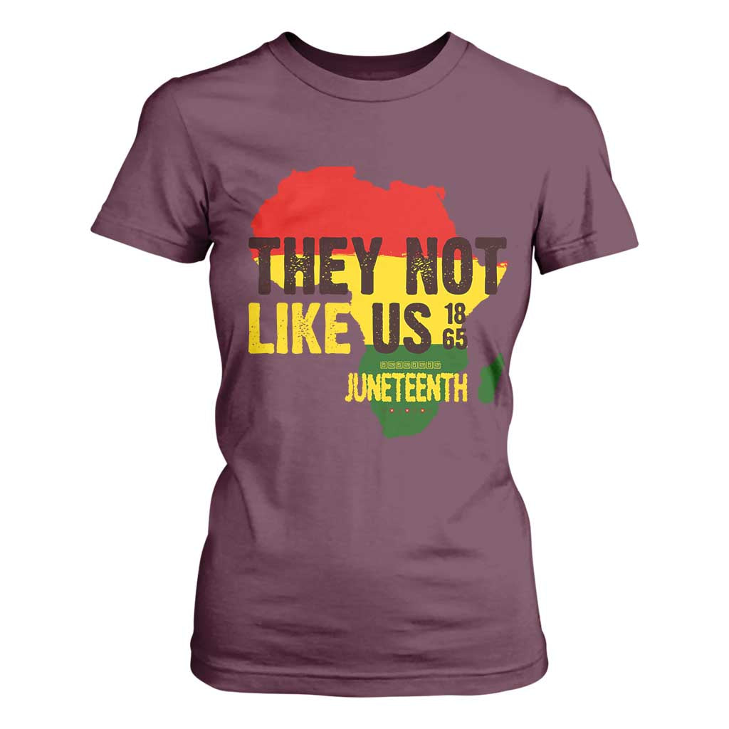 They Not Like Us Juneteenth 1865 T Shirt For Women Afrocentric Africa Map Black Pride TS02 Maroon Print Your Wear
