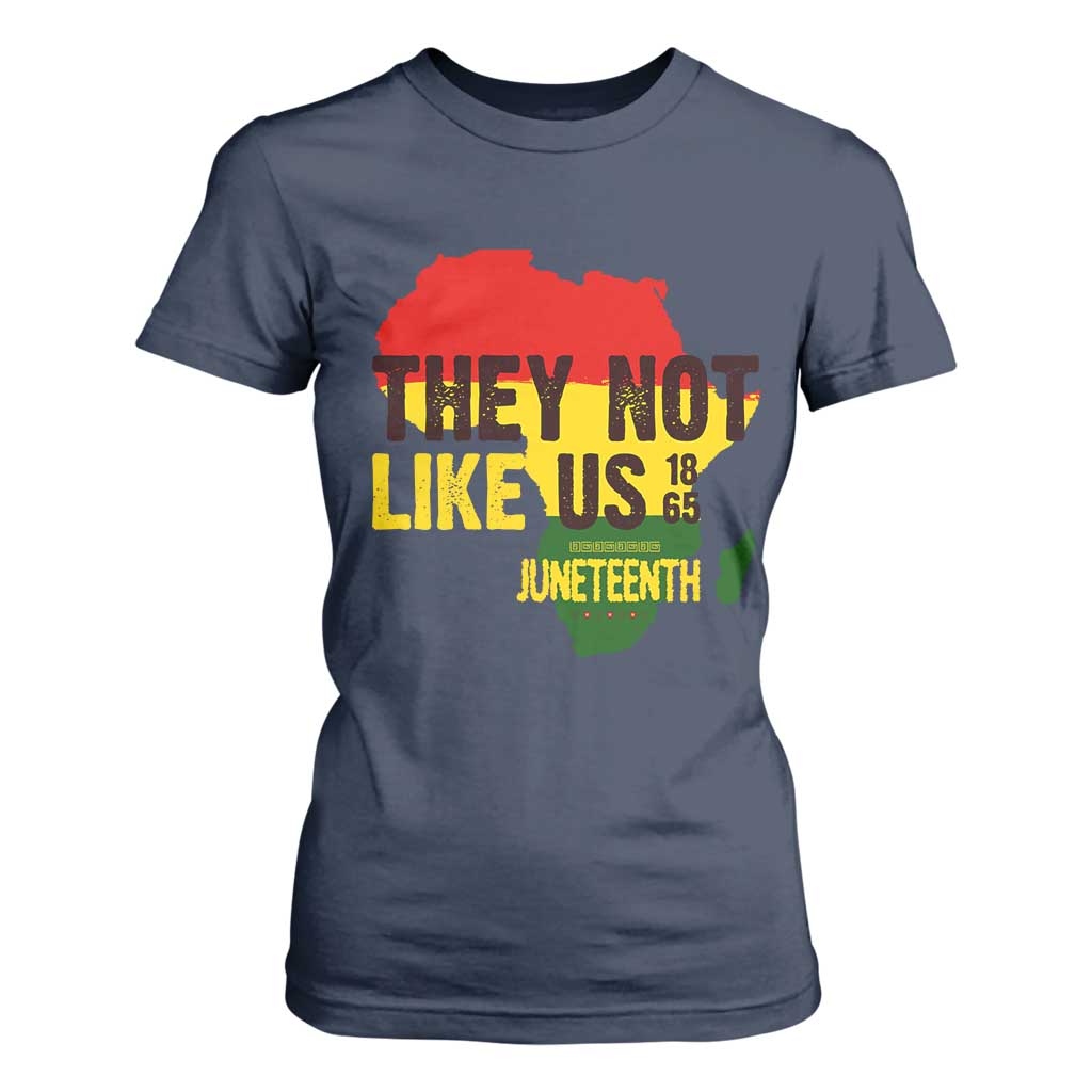 They Not Like Us Juneteenth 1865 T Shirt For Women Afrocentric Africa Map Black Pride TS02 Navy Print Your Wear