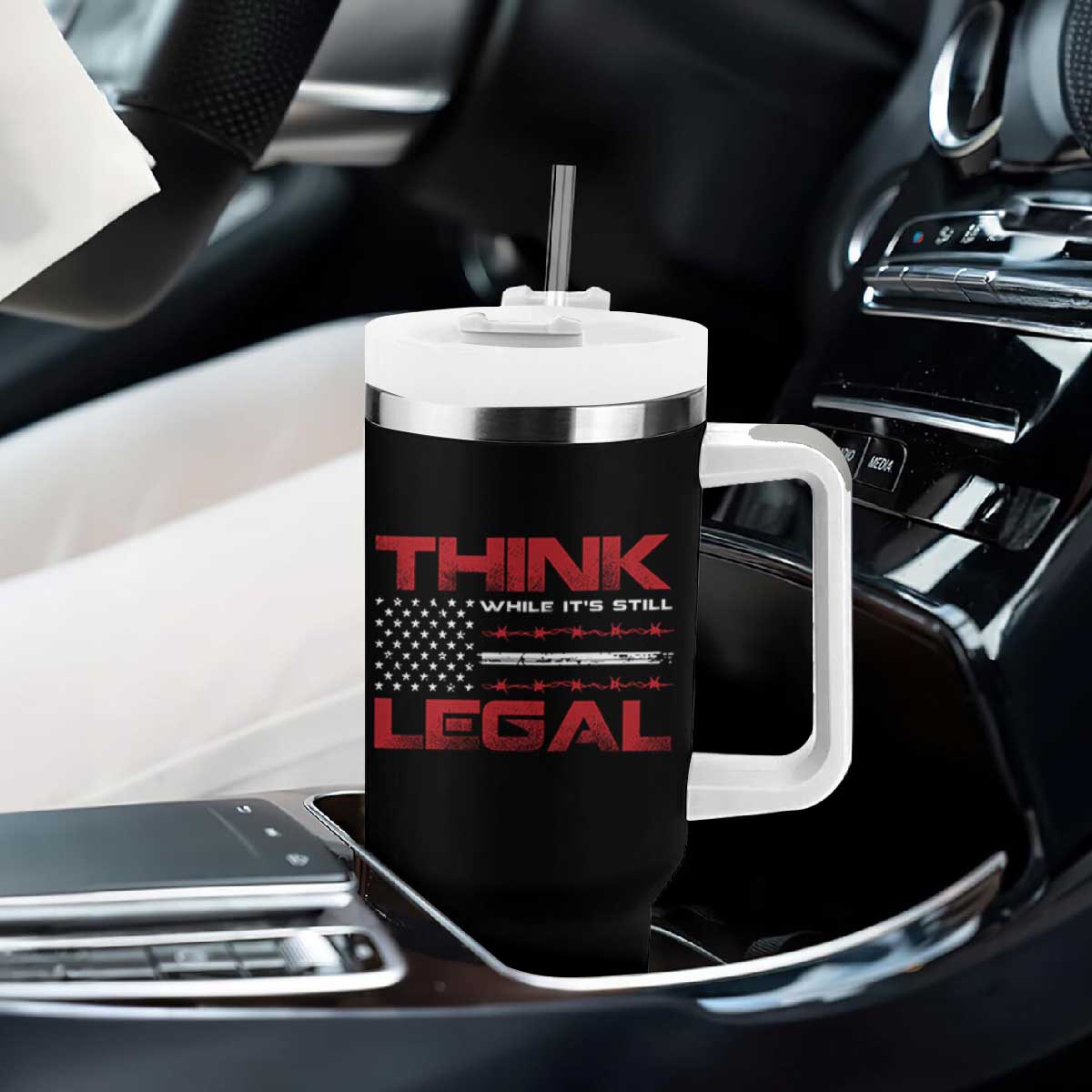Think While It's Still Legal Tumbler With Handle Patriotic Flag TS10 Print Your Wear