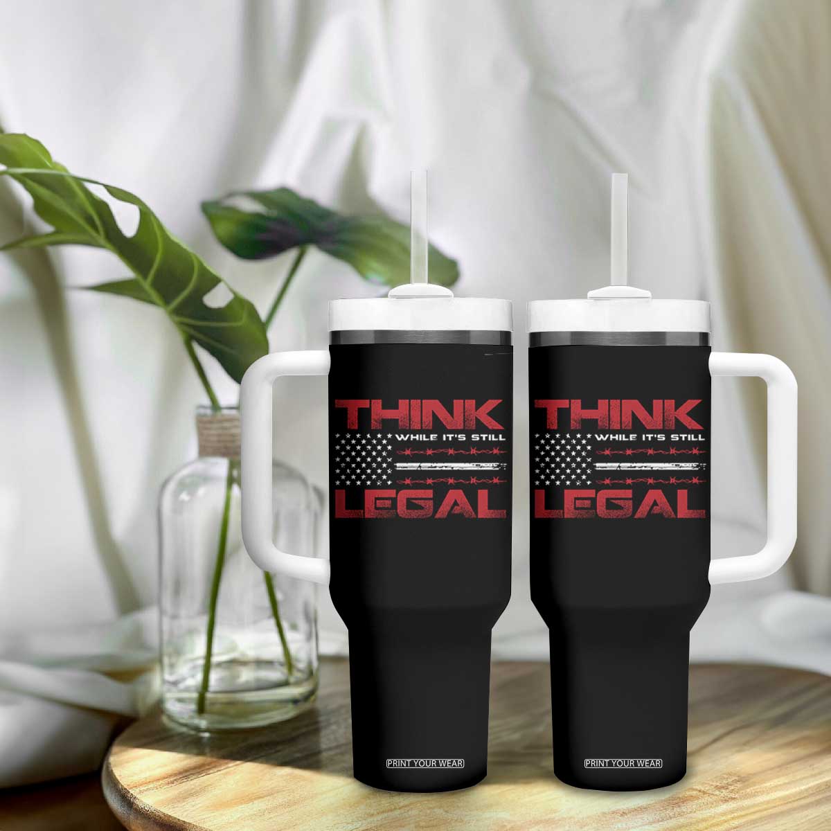 Think While It's Still Legal Tumbler With Handle Patriotic Flag TS10 Print Your Wear