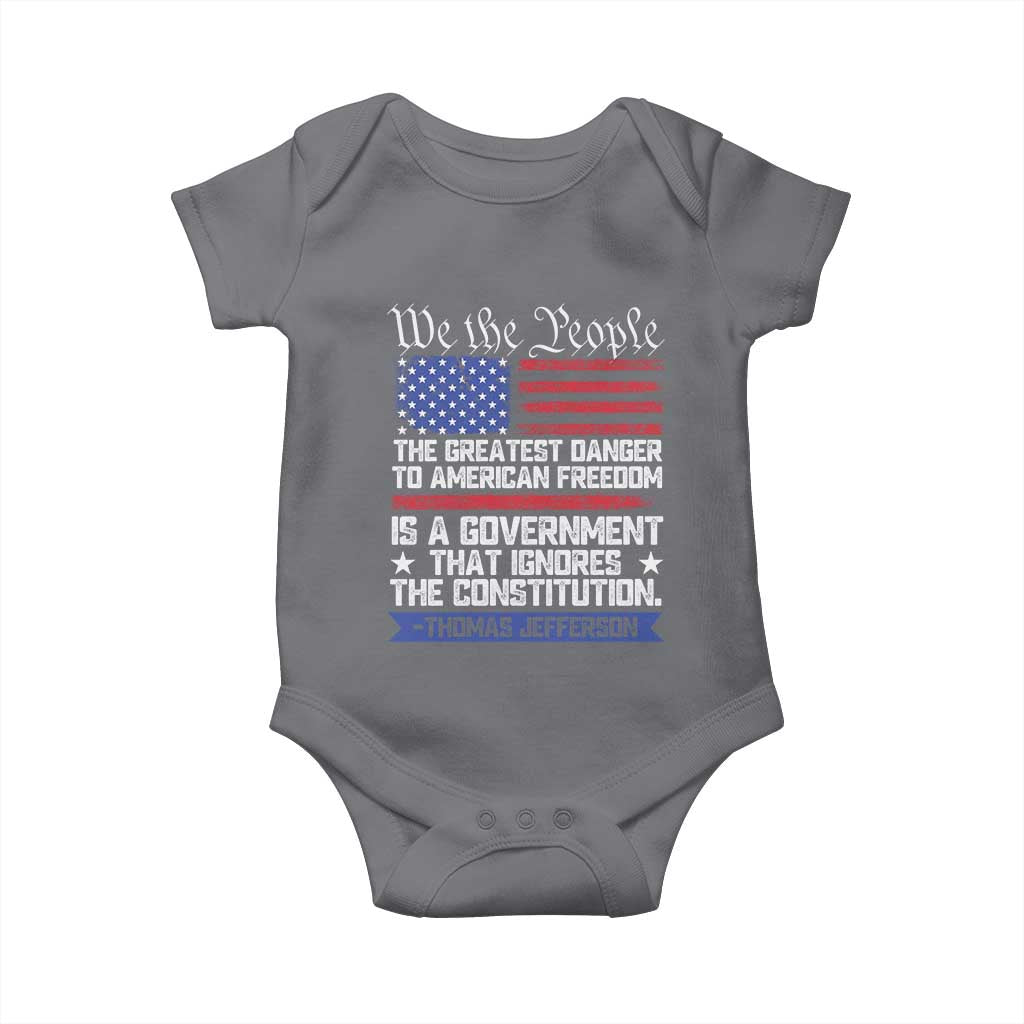 Thomas Jefferson Baby Onesie The Greatest Danger To Freedom Patriotic USA Flag TS10 Charcoal Print Your Wear