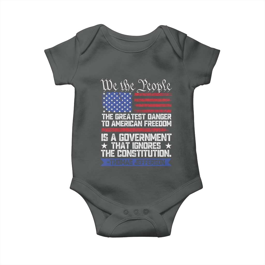 Thomas Jefferson Baby Onesie The Greatest Danger To Freedom Patriotic USA Flag TS10 Dark Heather Print Your Wear