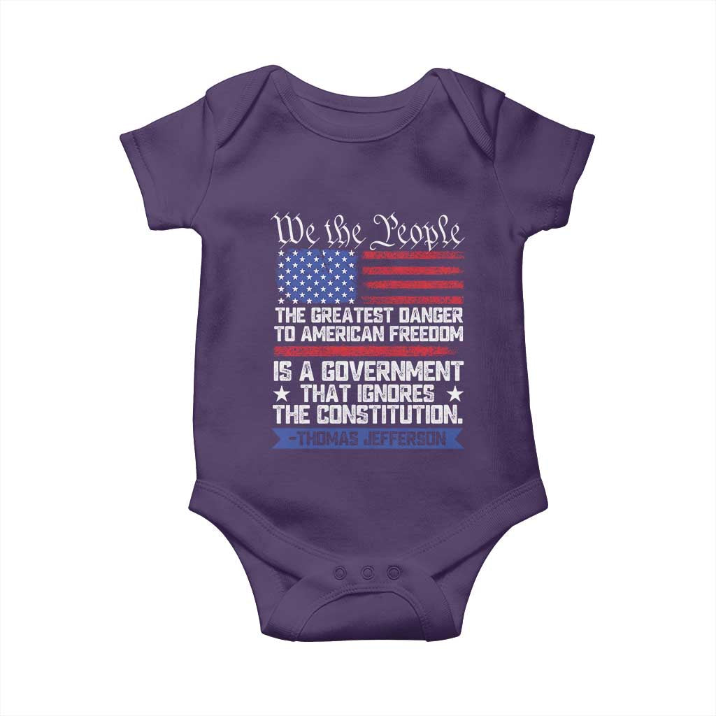 Thomas Jefferson Baby Onesie The Greatest Danger To Freedom Patriotic USA Flag TS10 Purple Print Your Wear