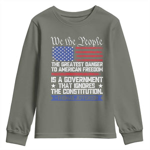 Thomas Jefferson Youth Sweatshirt The Greatest Danger To Freedom Patriotic USA Flag TS10 Military Green Print Your Wear