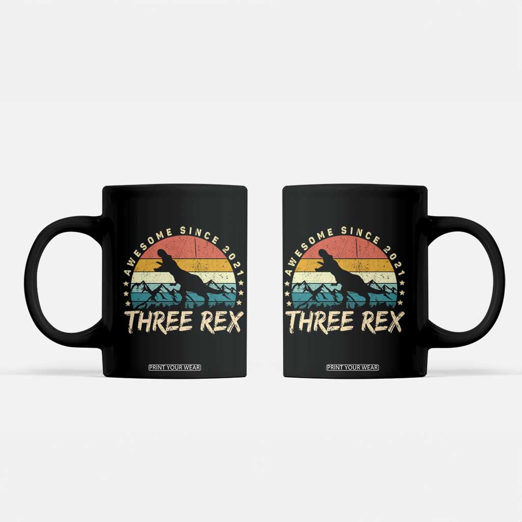 Three Rex 3rd Birthday Coffee Mug 3 Years Old Dinosaur Bday Boy TS02 Black Print Your Wear
