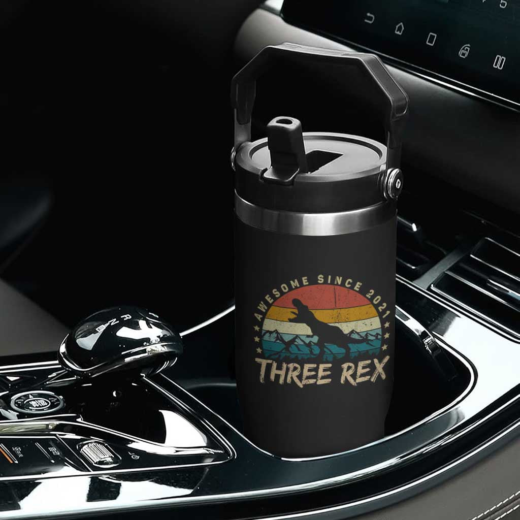Three Rex 3rd Birthday Flip Straw Tumbler 3 Years Old Dinosaur Bday Boy TS02 Print Your Wear