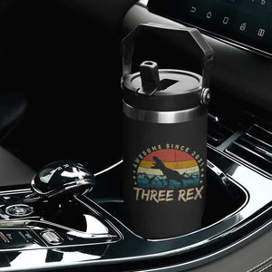 Three Rex 3rd Birthday Flip Straw Tumbler 3 Years Old Dinosaur Bday Boy TS02 Print Your Wear