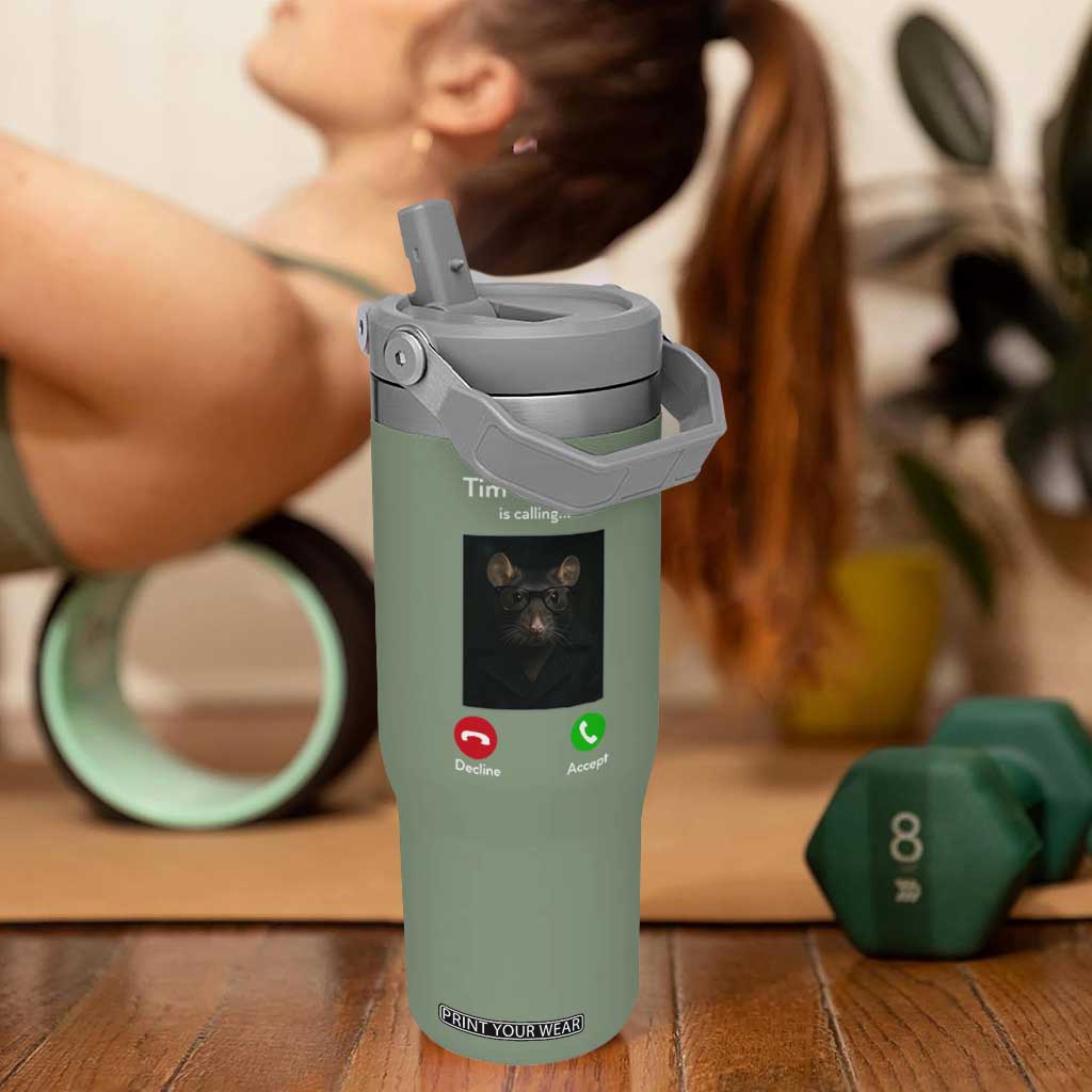 Tim Cheese Is Calling Flip Straw Tumbler Funny Decline Or Accept Meme TS02 One Size: 30 oz Moss Green Print Your Wear