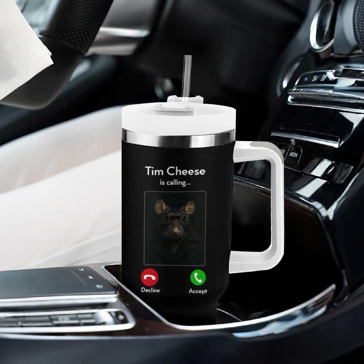 Tim Cheese Is Calling Tumbler With Handle Funny Decline Or Accept Meme TS02 Print Your Wear